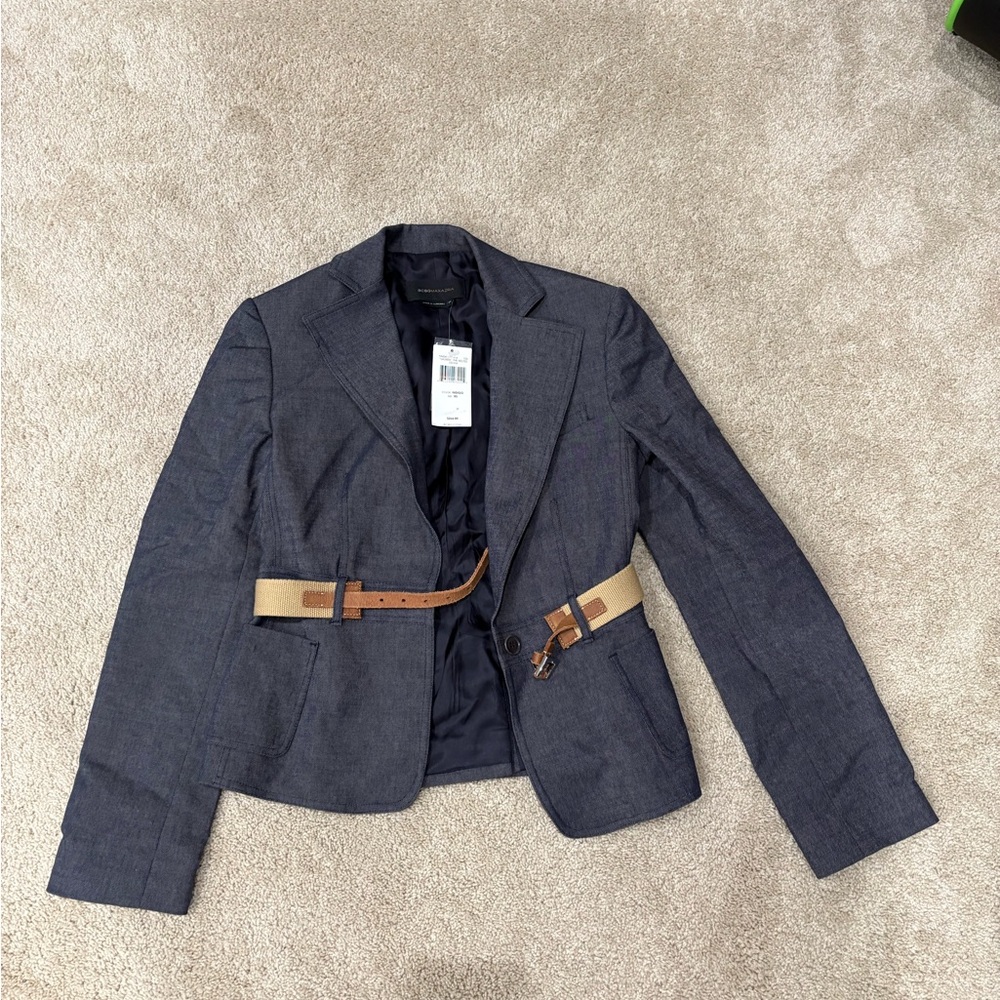 BCBGMaxAzria Indigo Blazer with Tan Belt